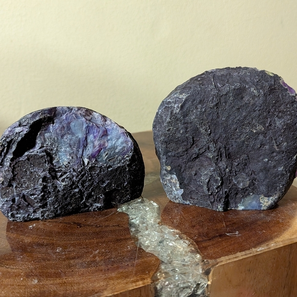 Brazilian Agate Geode Sections Set of 5 Purple Dyed - Picture 4 of 16